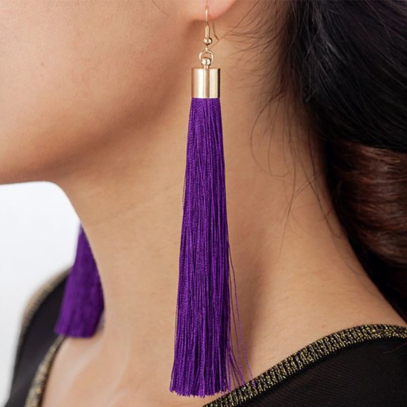 Boutique Jewelry - Purple Long Tassel Earrings Statement Fringed